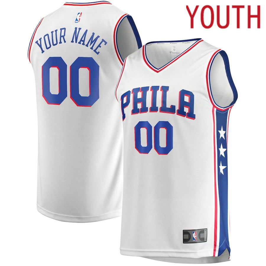 Youth Philadelphia 76ers Fanatics Branded White Fast Break Custom Replica NBA Jersey->youth nba jersey->Youth Jersey